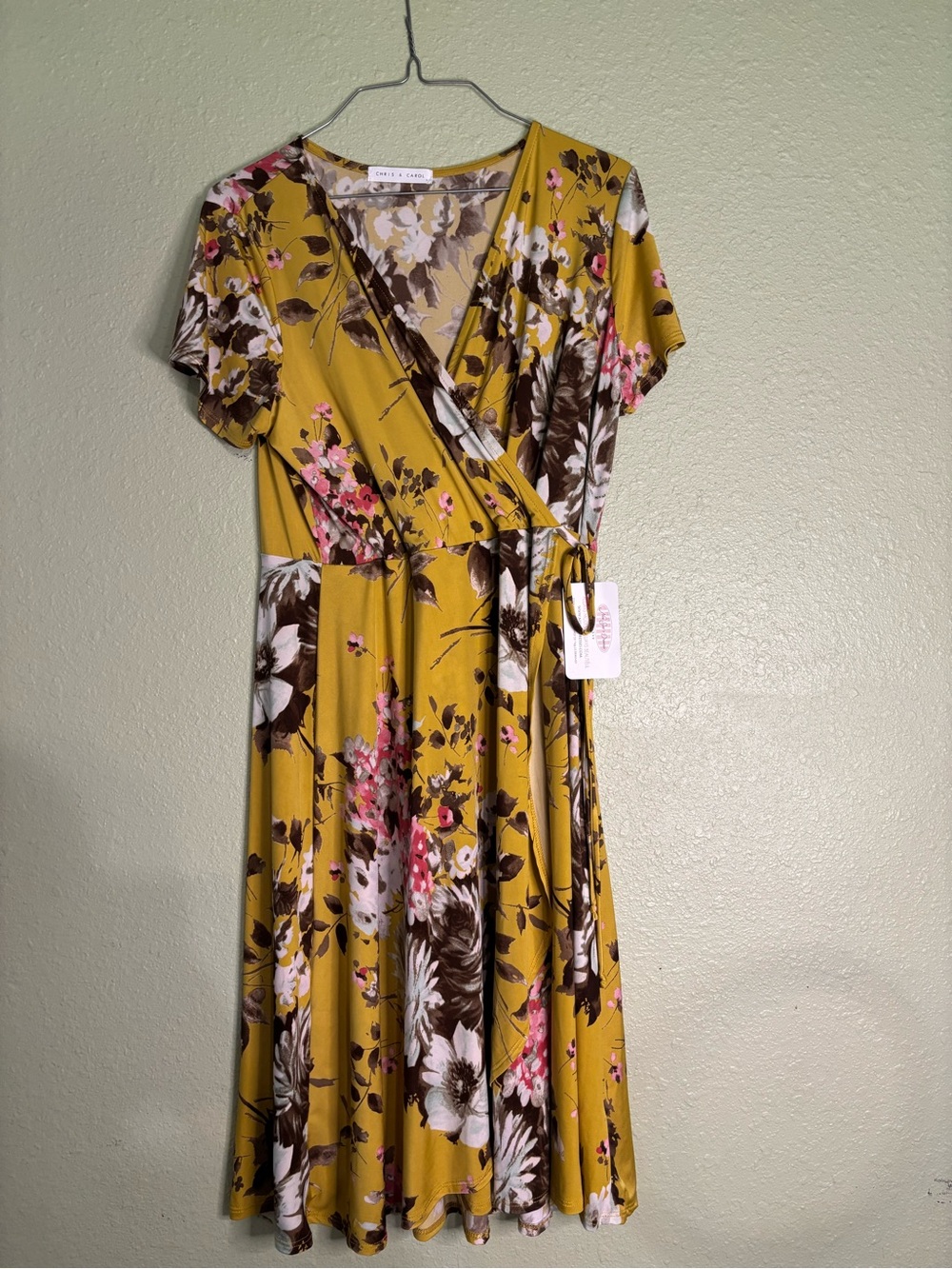 Chris & Carol Mustard Floral Wrap Maxi Dress